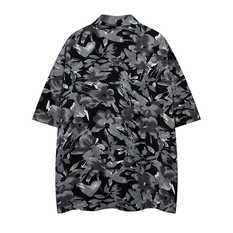 Vintage Streetwear Abstract Flower Print Shirts Casual Summer Tops Outwear Short Sleeve High Quality Fashion