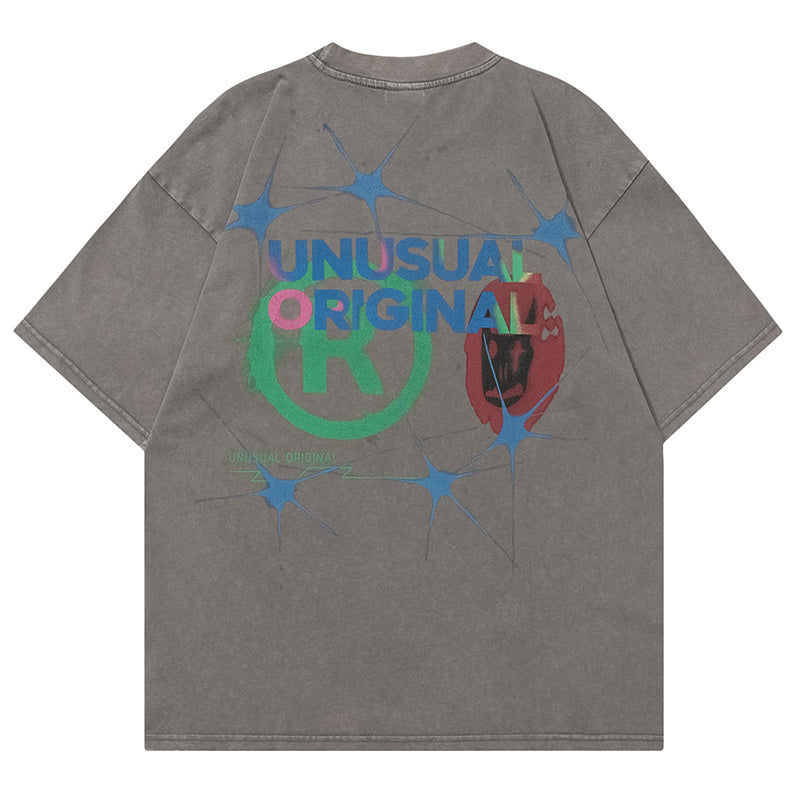 Pattern Print T Shirt Loose Summer Oversize Tees Fashion Casual Top Short Sleeve Streetwear Pure Cotton