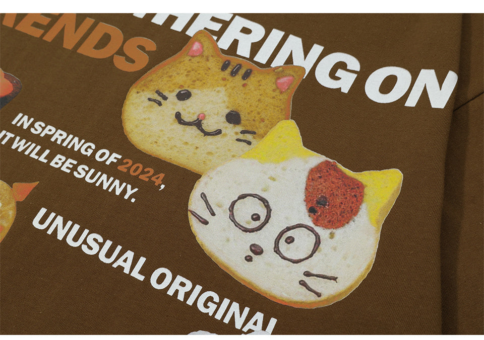 Cat Shape Cake Print T Shirt Oversize Tees Fashion Casual Streetwear Pure Cotton Top Short Sleeve Loose Summer