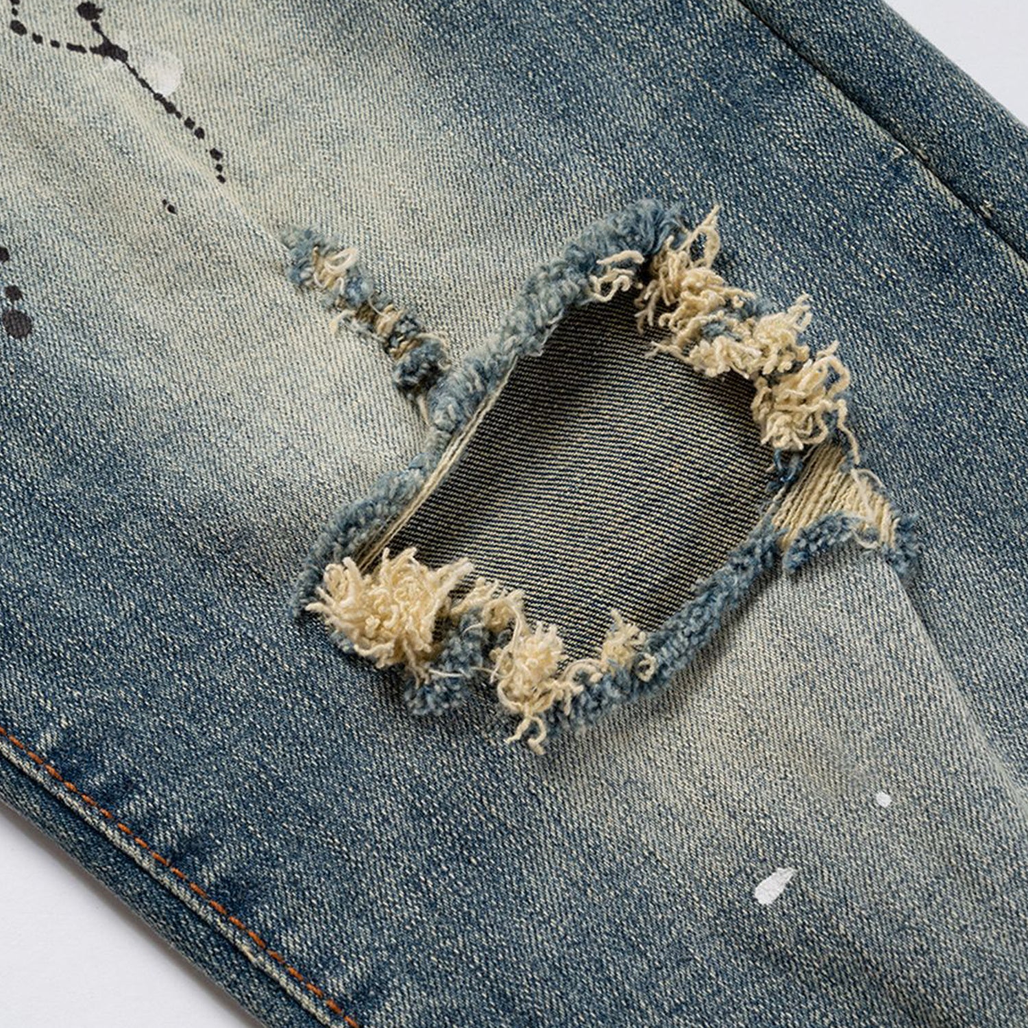 Men's Women's Autumn And Winter Urban Ripped Paint Slim-fit Small Leg Trousers Trendy Washable Jeans For Men And Women