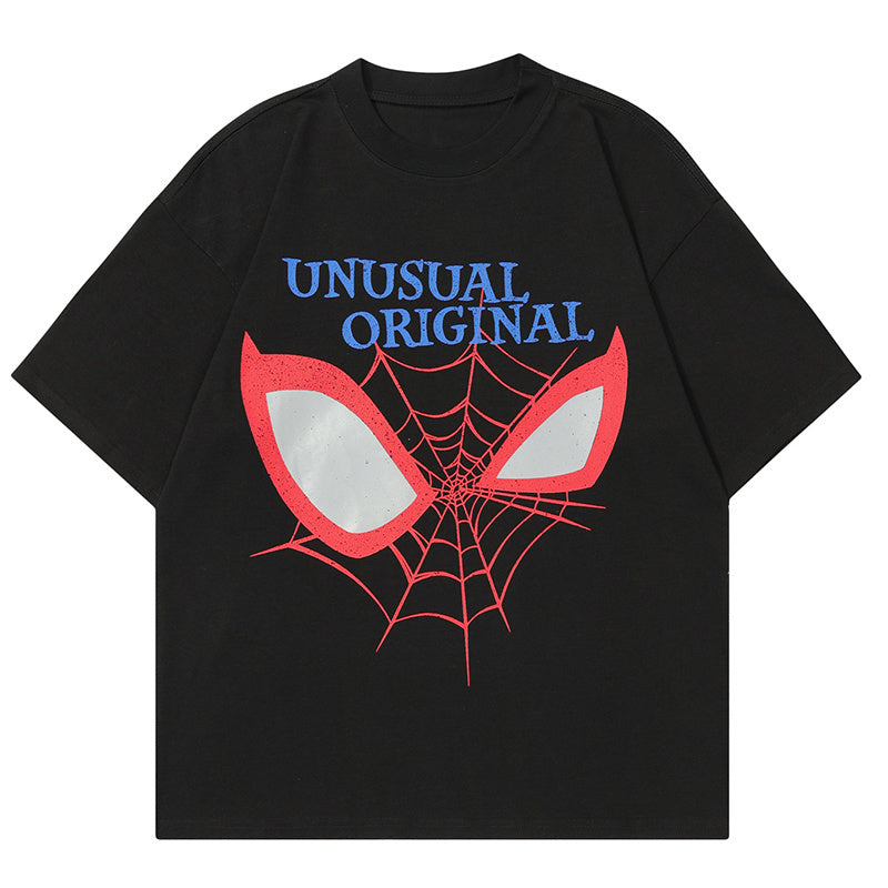 Spider Web Print T Shirt Oversize Tees Fashion Casual Top Short Sleeve Streetwear Pure Cotton Loose Summer