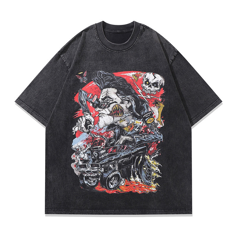Vintage Washed T Shirts Loose Cotton Fashion Cartoon Print Tee Casual Streetwear Short Sleeve Round Neck Summer