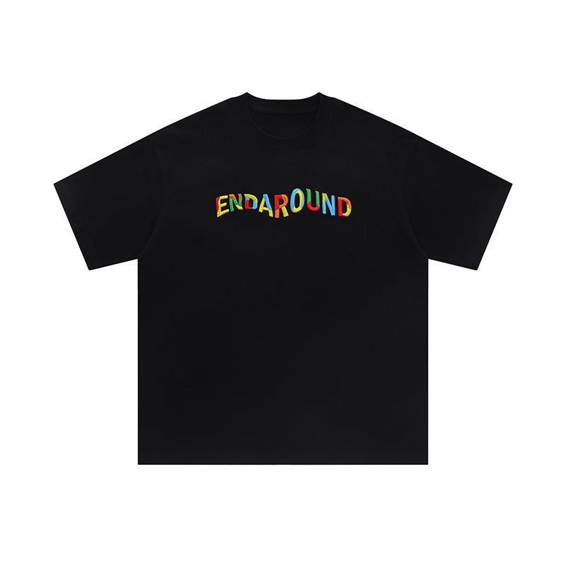 Streetwear T Shirts Oversize Colorful Letter Embroidery Fashion Short Sleeve Cotton Tee Casual