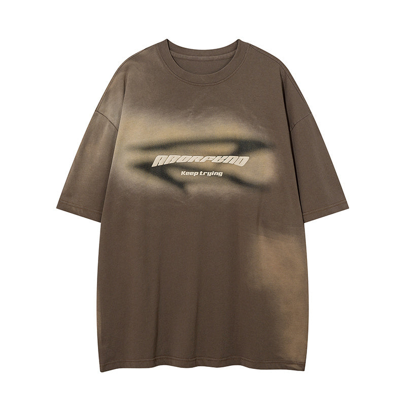 Streetwear Distressed T Shirt Short Sleeve Round Neck Summer Cotton Loose Casual Trendy Tee Simple