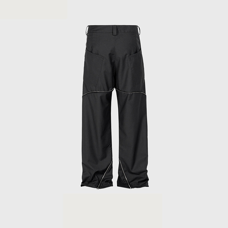 Men's And Women's Spiral Zipper Design Trousers Unisex High Street Black And Grey Two-color Straight Casual Trousers