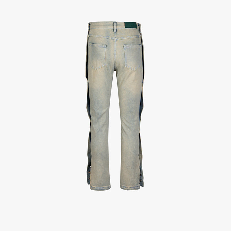 Men's Wear Women's Urban Side Full Opening Button Pants Men's And Women's Washed Distressed Wide-Foot Trendy Jeans