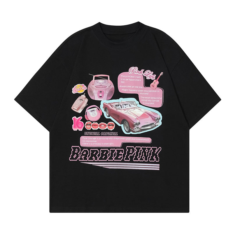 Car Phone Print T Shirt Oversize Tees Fashion Casual Streetwear Pure Cotton Top Short Sleeve Loose Summer