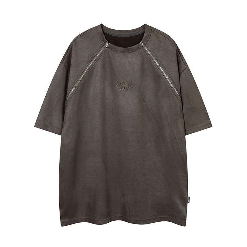 T Shirt Streetwear Zipper Loose Fashion Summer Hip Hop Top Short Sleeve Vintage Simple Design