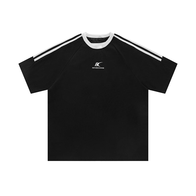 Streetwear Side Striped T Shirts Oversize Loose O Neck Sports Style Fashion Short Sleeve Cotton Tee Casual