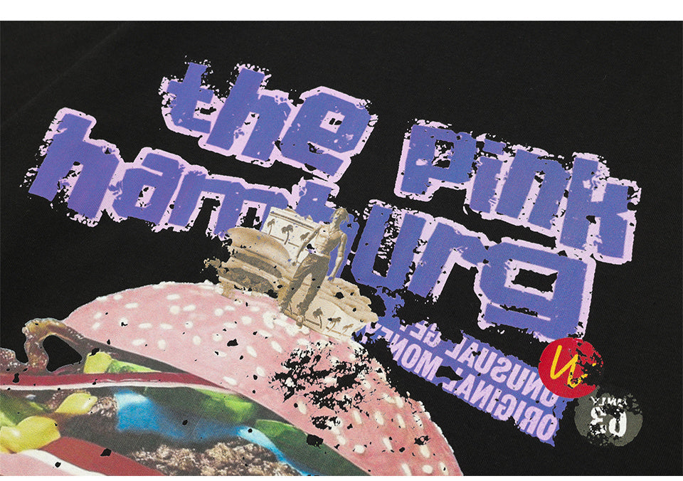 Hamburger Print T Shirt Short Sleeve Pure Cotton Loose Summer Streetwear Oversize Tees Fashion Casual Top