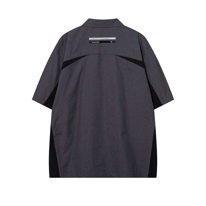Polo Color Contrast Paneled Streetwear Short Sleeve Summer Casual Fashion Lapel Zipper Letter Print Simple