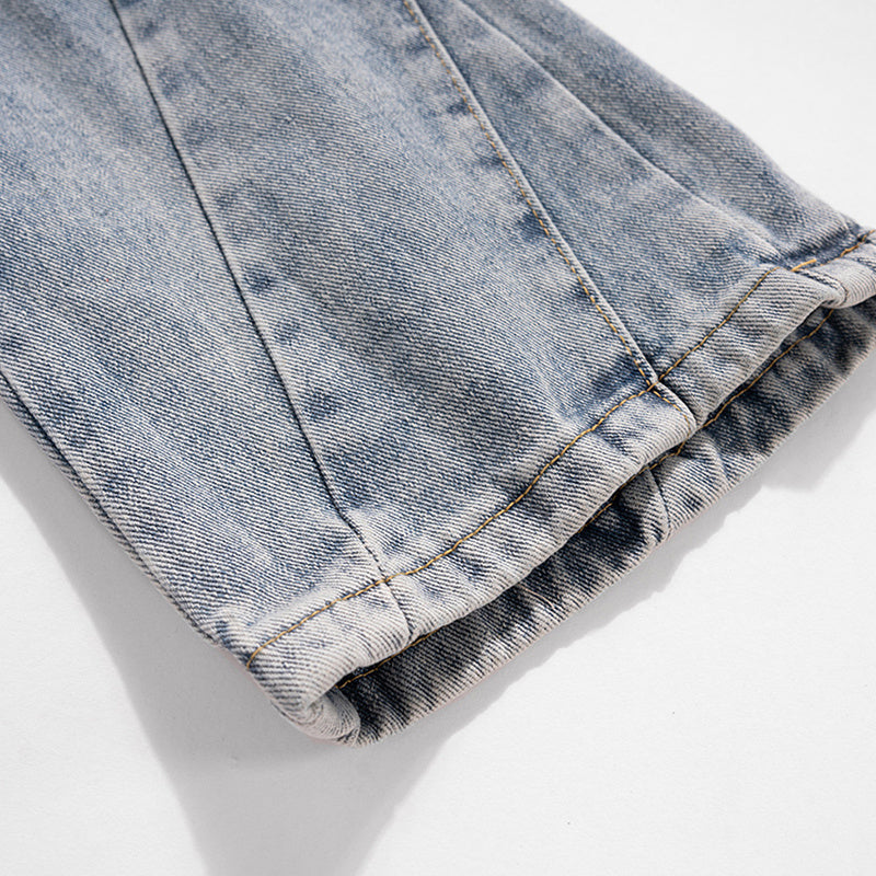 Women's Clothing Men's Hip-Hop Washed Old Pants Unisex Spiral Stitching Micro Multi-Size Blue Jeans