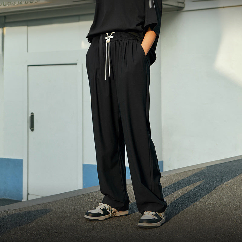 Plaid Quick-drying Air-conditioning Pants New High-elasticity Cool-feeling Wide-leg Pants For Autumn And Winter
