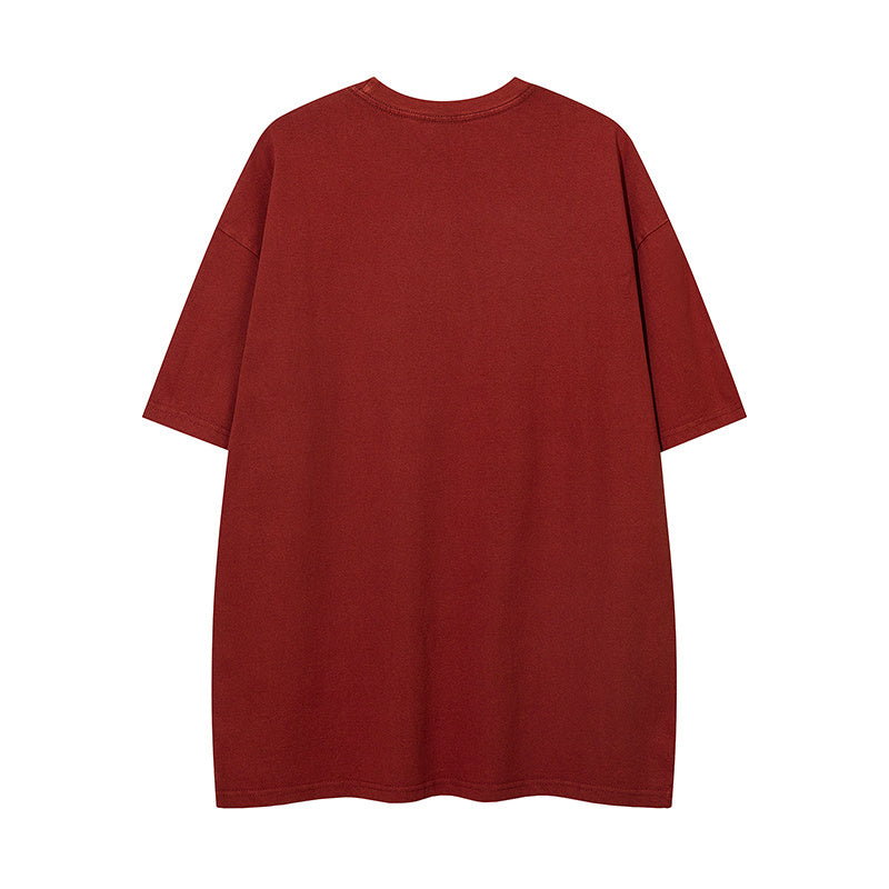 Cotton Star Pattern Round Neck Summer Fashion Streetwear Tee Loose Casual Short Sleeve High Quality Washed