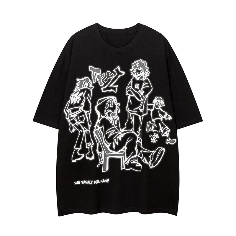 Double Sided Print Streetwear T Shirt Short Sleeve Round Neck Summer Cotton Loose Casual Trendy Tee Simple