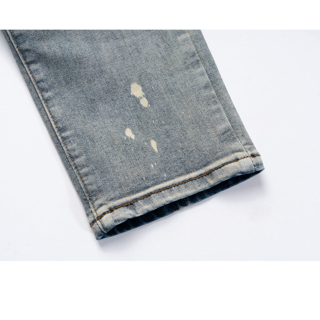 Men's And Women's Spring And Summer Urban High Street Splash Paint Wash Water Old Trousers Men's And Women's Same Slim-Fit Jeans Trendy