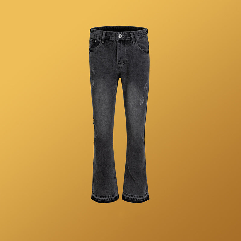Men's And Women's Urban Insect Bite Washed Old Cat's Broad-legged Pants Men's And Women's Trendy Jeans
