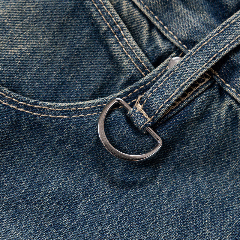 Men's And Women's Textured Design Pants Men's And Women's Small D-Button Decorative Straight Tube Old Wash Fashionable Jeans