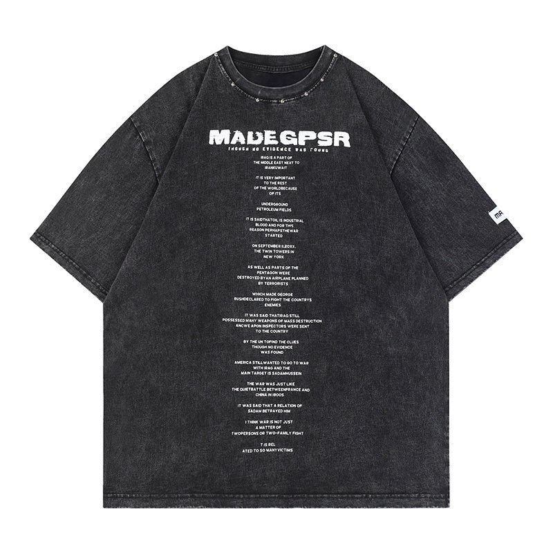 Vintage Letter Print Streetwear T Shirts Oversize Loose Short Sleeve Harajuku Cotton Tee Summer Solid Color