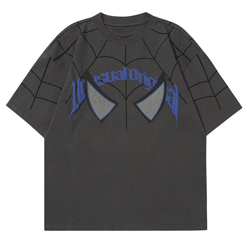 Spider Web T Shirt Loose Summer Streetwear Short Sleeve Pure Cotton Oversize Tees Fashion Casual Top