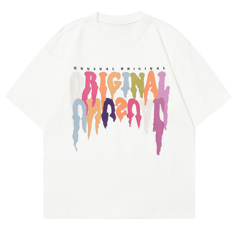 Colorful Letter Print T Shirt American Retro Loose Summer Streetwear Short Sleeve Fashion Casual Top