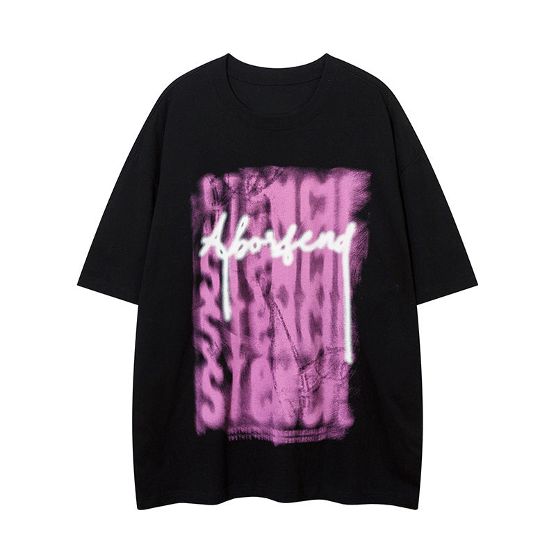 Streetwear T Shirt Letter Print Short Sleeve Round Neck Summer Cotton Loose Casual Fashion Black White Tee Simple