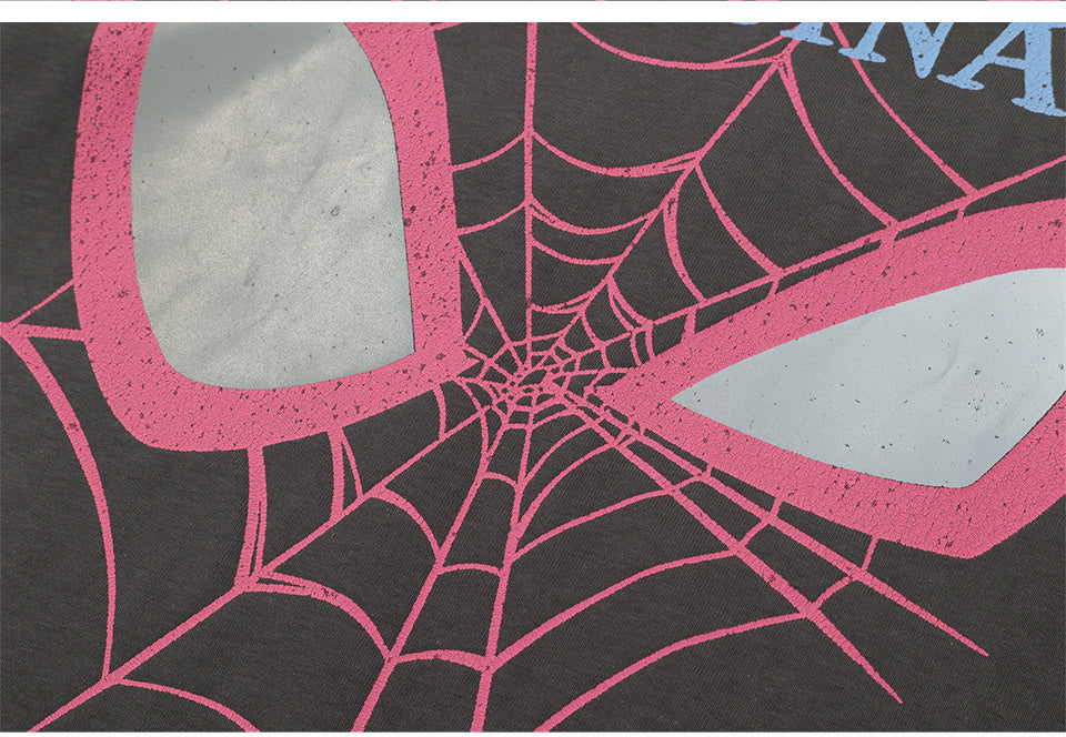 Spider Web Print T Shirt Oversize Tees Fashion Casual Top Short Sleeve Streetwear Pure Cotton Loose Summer