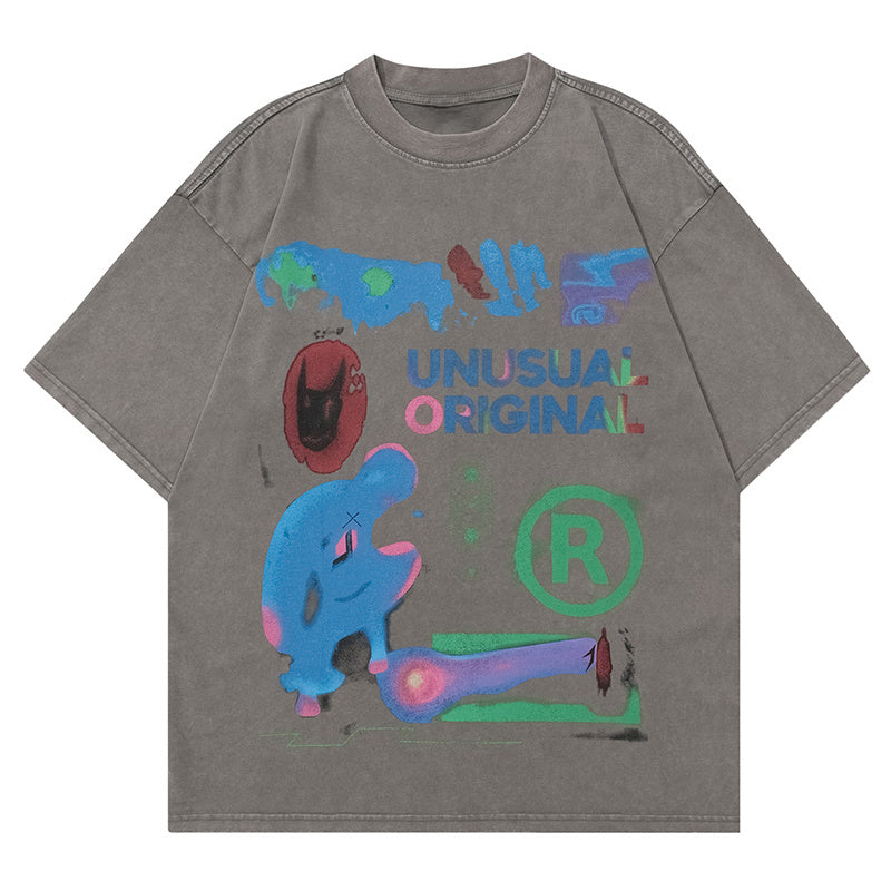 Pattern Print T Shirt Loose Summer Oversize Tees Fashion Casual Top Short Sleeve Streetwear Pure Cotton