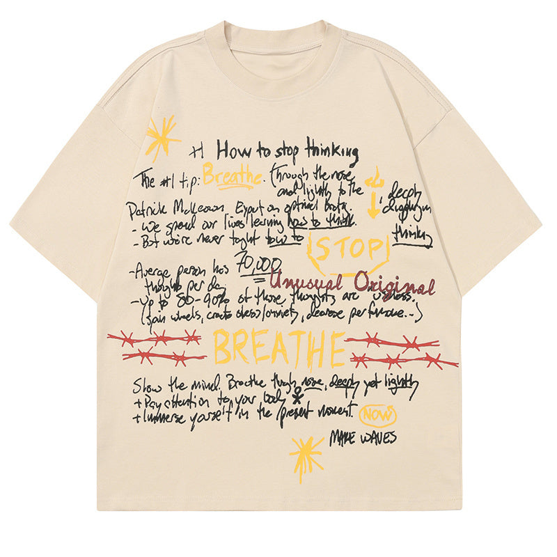 T Shirt Loose Summer Streetwear Fashion Casual Top Short Sleeve Solid Color Whole Letter Print Pure Cotton