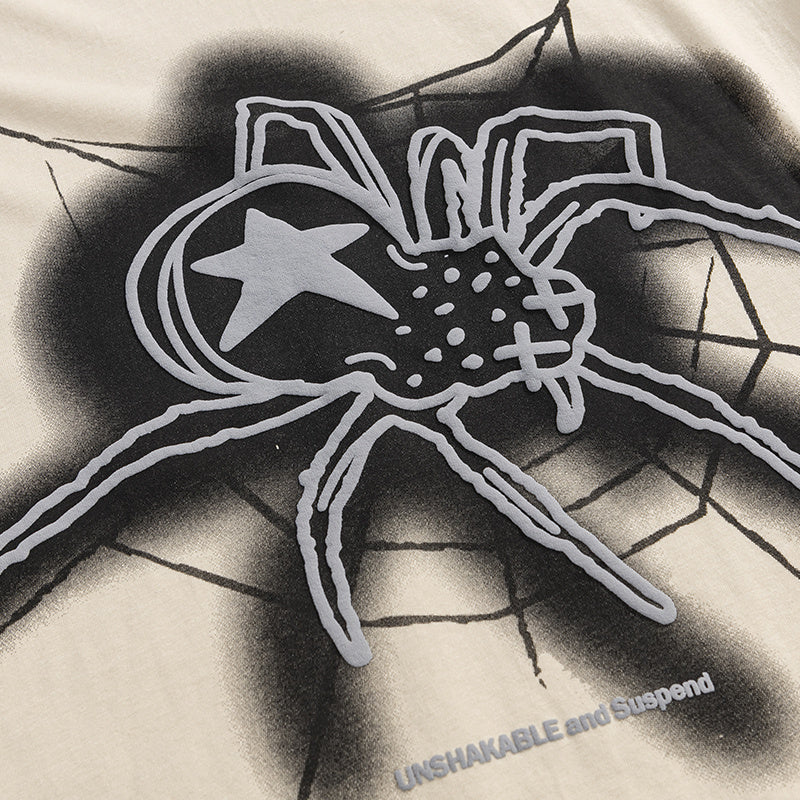 Streetwear T Shirts Trendy Crew Neck Tee Spider Pattern Loose Cotton Short Sleeve High Quality Casual Summer