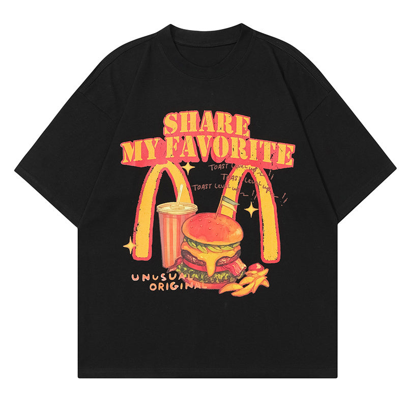 Hamburger Cola Print T Shirt Short Sleeve Streetwear Pure Cotton Loose Summer Oversize Tees Fashion Casual Top