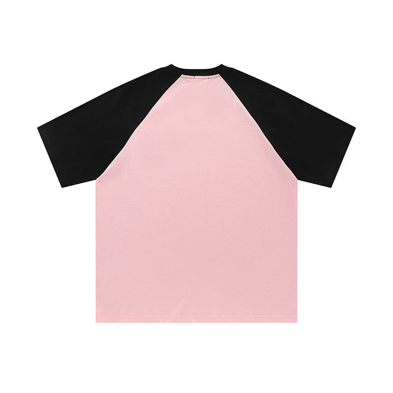 Streetwear Oversize T Shirts Simple Design Hip Hop Casual O Neck Raglan Sleeve Color Contrast Tee Loose Short Sleeve