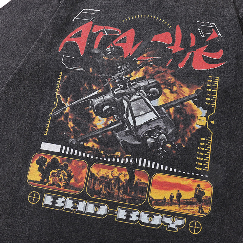 Vintage T Shirts Cotton Washed Loose Fashion Game Print Tee Streetwear Round Neck Summer Short Sleeve Casual