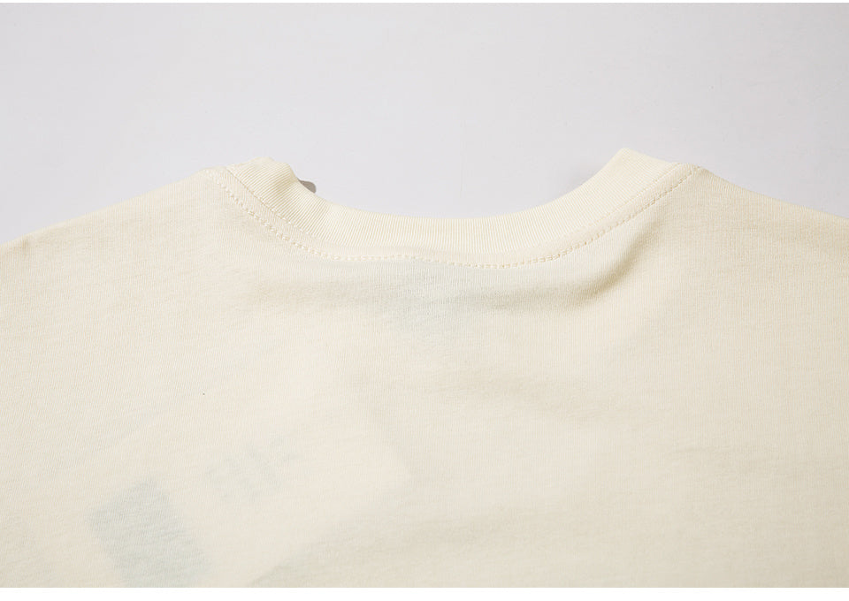 Retro Streetwear T Shirt Letter Print Crew Neck Short Sleeve Summer Fashion Tee Simple Loose Cotton Casual Hole