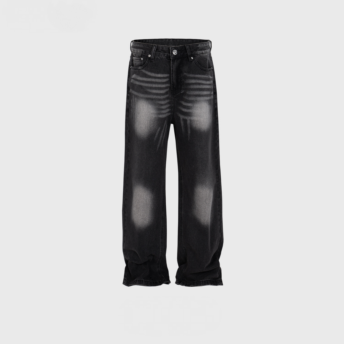 Men's Women's Wash-up Laser Textured Pants Unisex Straight Slim High Street Trendy Jeans