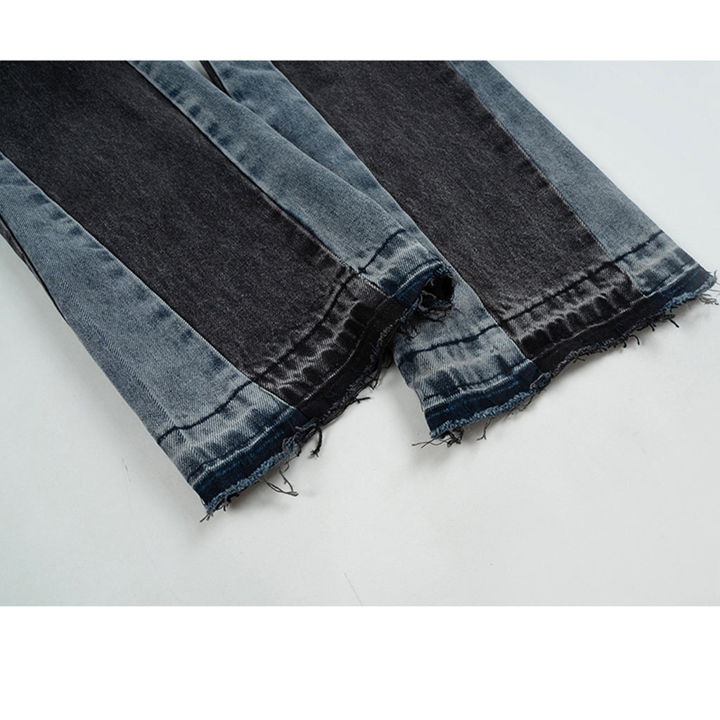 Men's Wear Women's Autumn And Winter Street Cat-beard Pants Remodeled Wide-legged Pants Men's And Women's Contrast Color Stitching Jeans