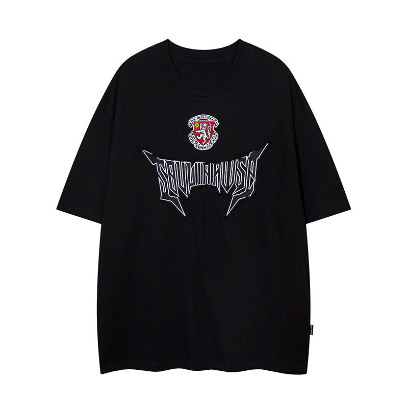 T Shirt Letter Graphic Embroidery Streetwear Loose Short Sleeve Simple Design Fashion Summer Hip Hop Top