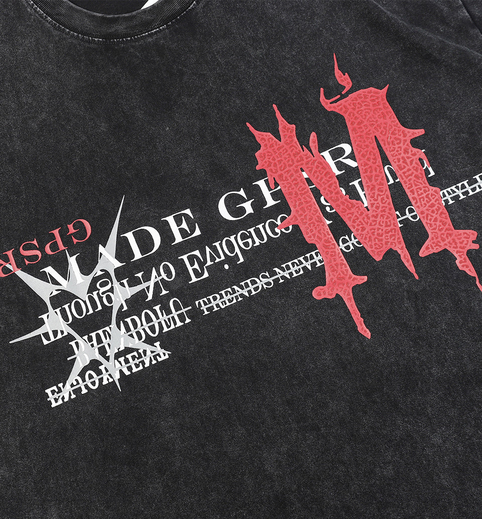 Letter Print Streetwear T Shirts Oversize Washed Loose Short Sleeve Harajuku Cotton Tee Casual Solid Color Simple Design