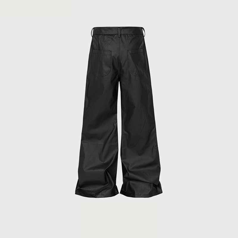 Men's And Women's Bright Face Wide-legged Micro-leggings Leg Trousers Unisex High Street Multi-size Black Casual Pants