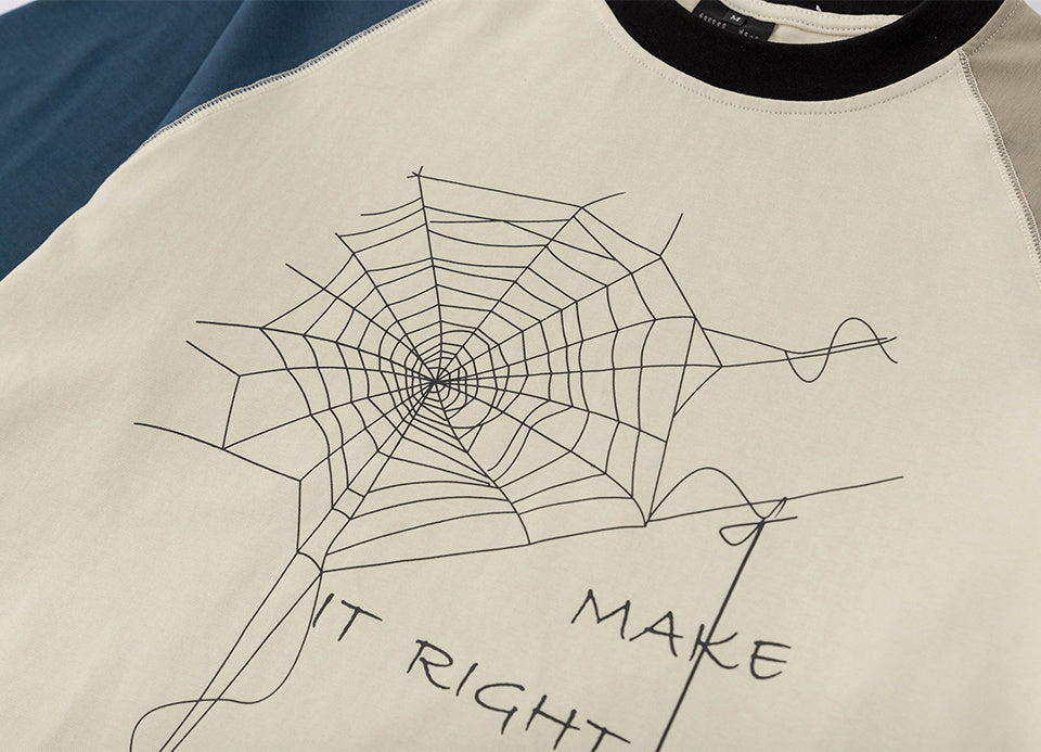 Streetwear T Shirts Patchwork Spider Graphic Oversize Loose Short Sleeve Cotton Tee Casual O Neck Summer