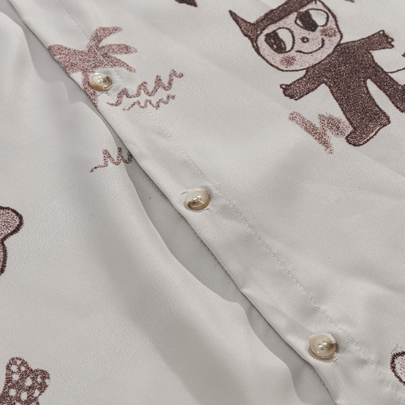 Cartoon Pattern Print Shirts Short Sleeve Loose Button Up Tops Casual Summer Outwear High Quality Fashion Beach