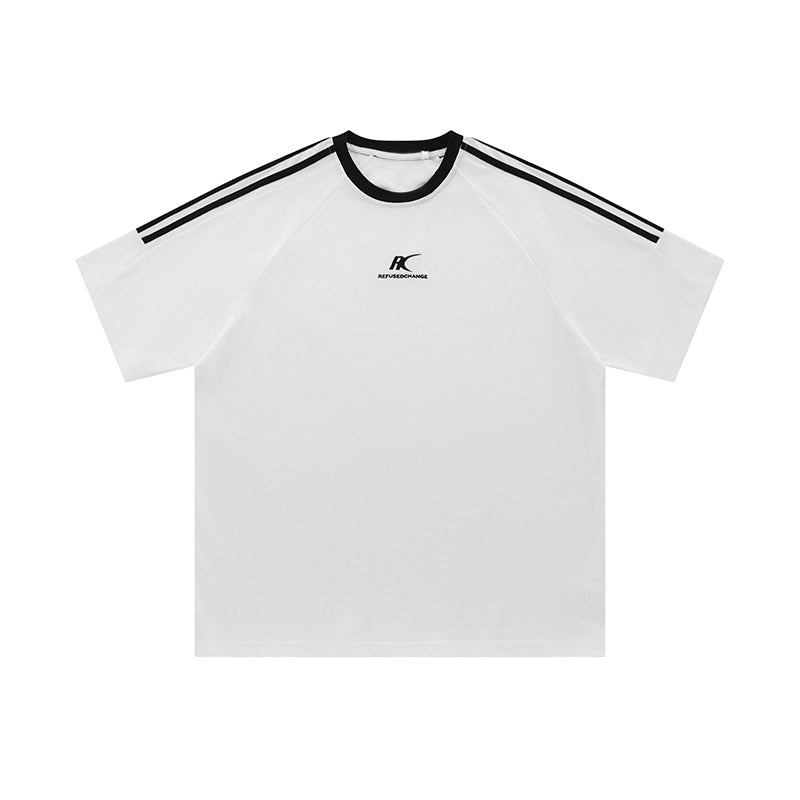Streetwear Side Striped T Shirts Oversize Loose O Neck Sports Style Fashion Short Sleeve Cotton Tee Casual