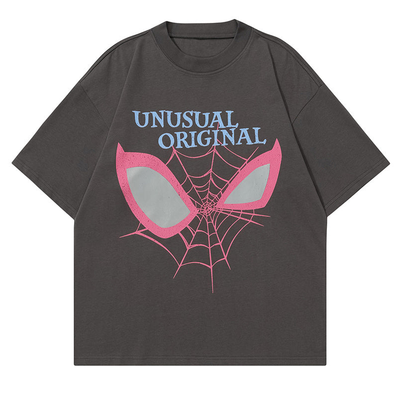 Spider Web Print T Shirt Oversize Tees Fashion Casual Top Short Sleeve Streetwear Pure Cotton Loose Summer