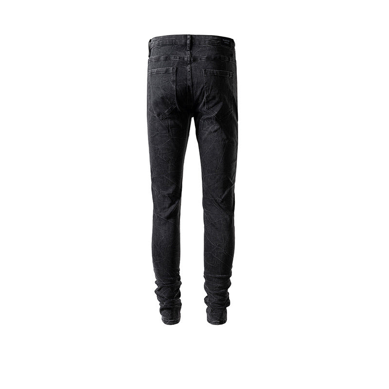 Men's Women's Spring And Summer Urban High Street Slim-fit Snowflake Washed Slim-fit Trousers Unisex Black Jeans