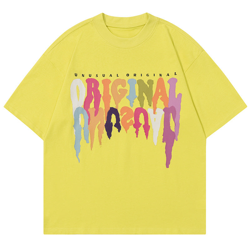 Colorful Letter Print T Shirt American Retro Loose Summer Streetwear Short Sleeve Fashion Casual Top