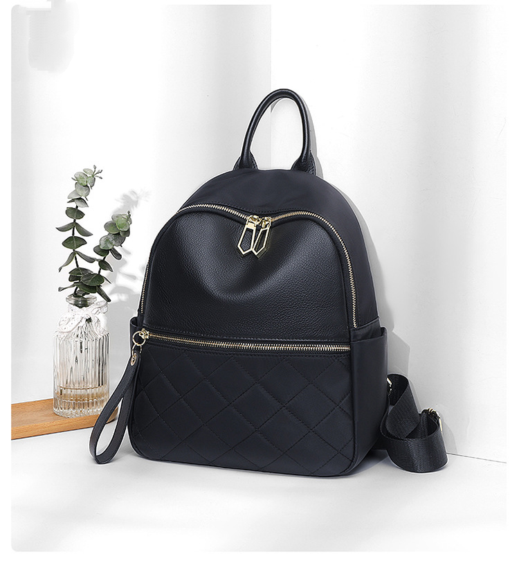 Diamond Pattern Leather Backpack - Large Capacity Cowhide Bag Spring 2025