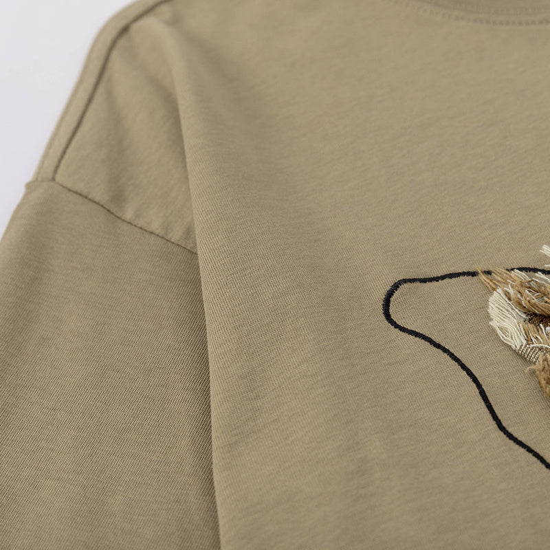 Streetwear T Shirts Oversize Butterfly Embroidery Loose Short Sleeve Cotton Tee Casual O Neck Summer Simple Design