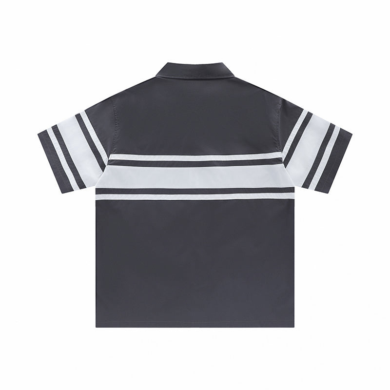 Striped Shirts Short Sleeve Oversize Button Tops Letter Print Casual Summer Outwear Comfortable Fashion