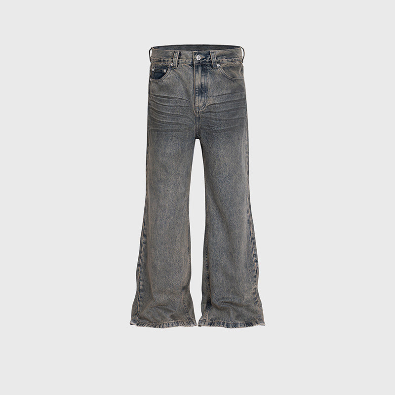 Men's Wear Women's High Street Style Wash-up Trousers Unisex Neutral Stucco Dye Micro-La Jeans