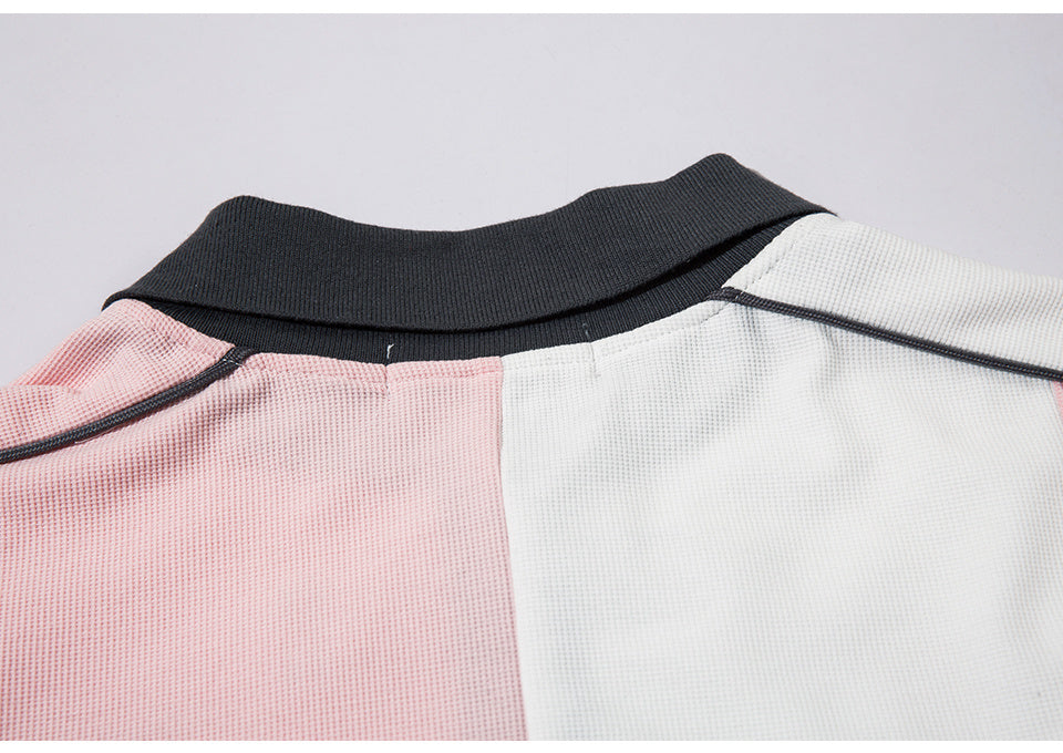 Polo Pure Color Paneled Streetwear Short Sleeve Summer Casual Fashion Lapel Zipper Letter Print Black White
